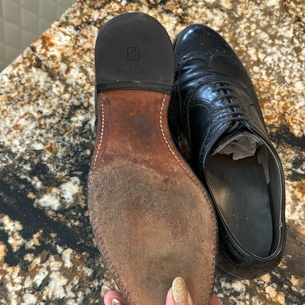 FootJoy‎ men’s Jet Black lace up wingtip leather shoes